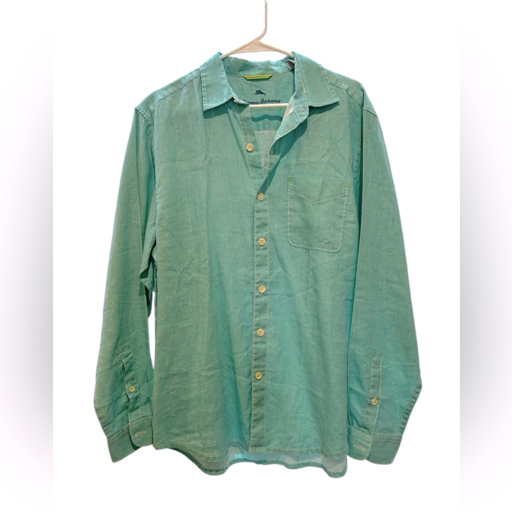 NWT Tommy Bahama Linen Button Up Dress Shirt Seaglass Breezer Long Sleeve Medium